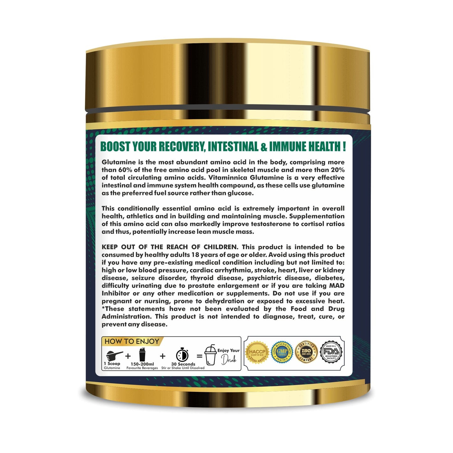 Vitaminnica Glutamine Powder- 100 Servings - Muscle Repair & Recovery | Unflavoured |