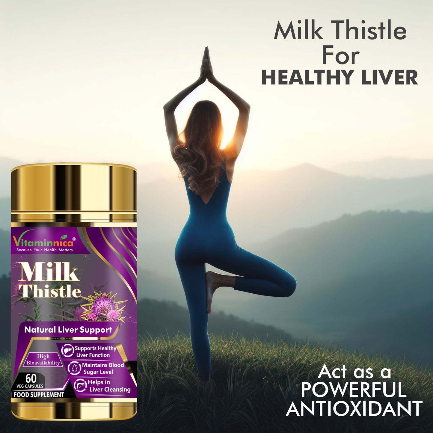 Vitaminnica Milk Thistle- Natural Liver Support- 60 Capsules