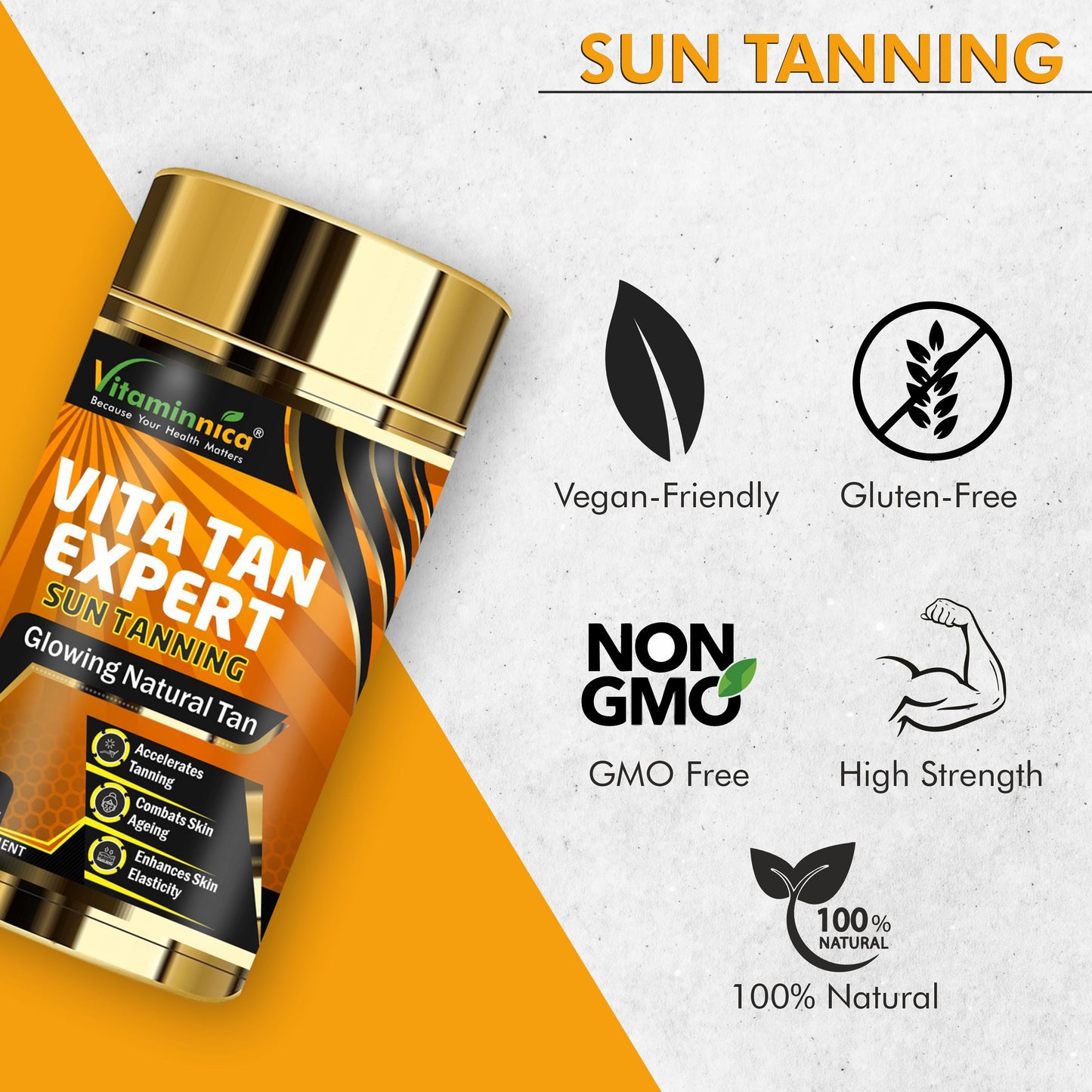 Vitaminnica Vita Tan Expert- Tanning Accelerator- 60 Vegan Capsules | Natural Sun Protector with Beta Carotene