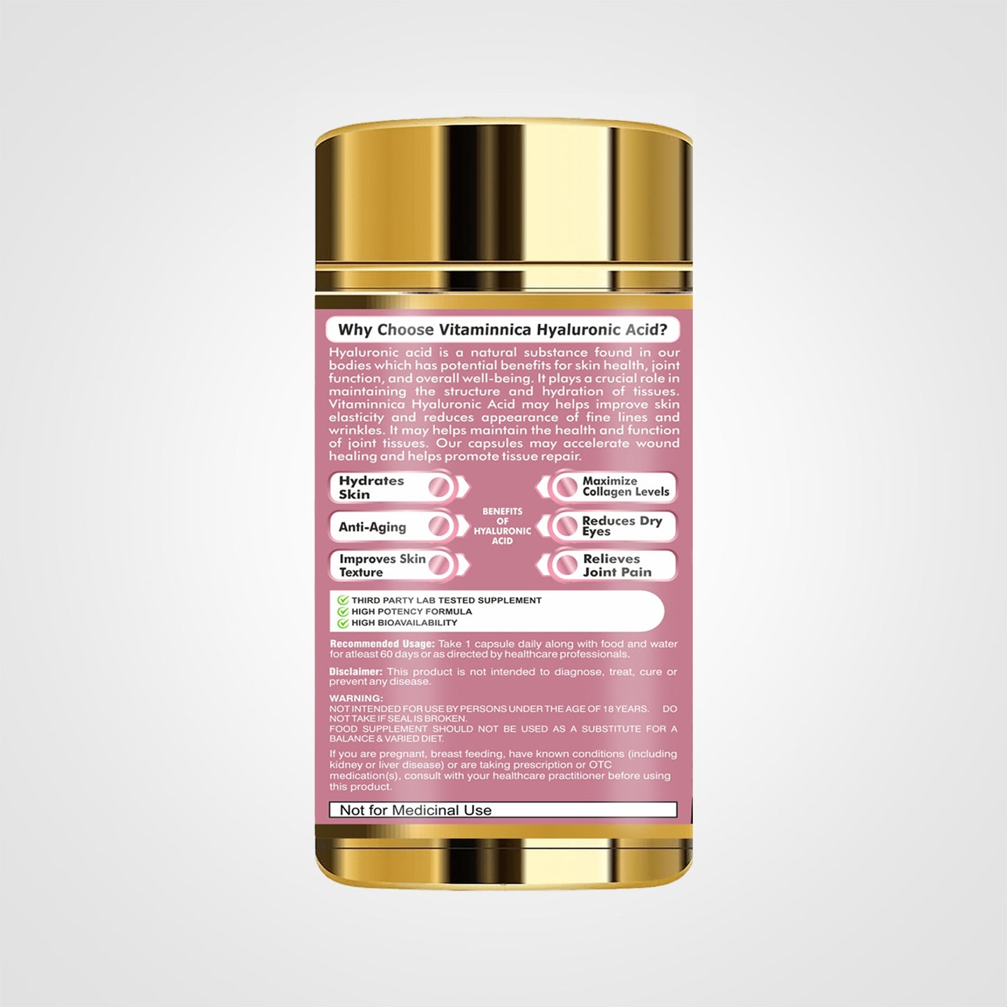 Vitaminnica Hyaluronic Acid 150mg- Natural Beauty | 60 Capsules
