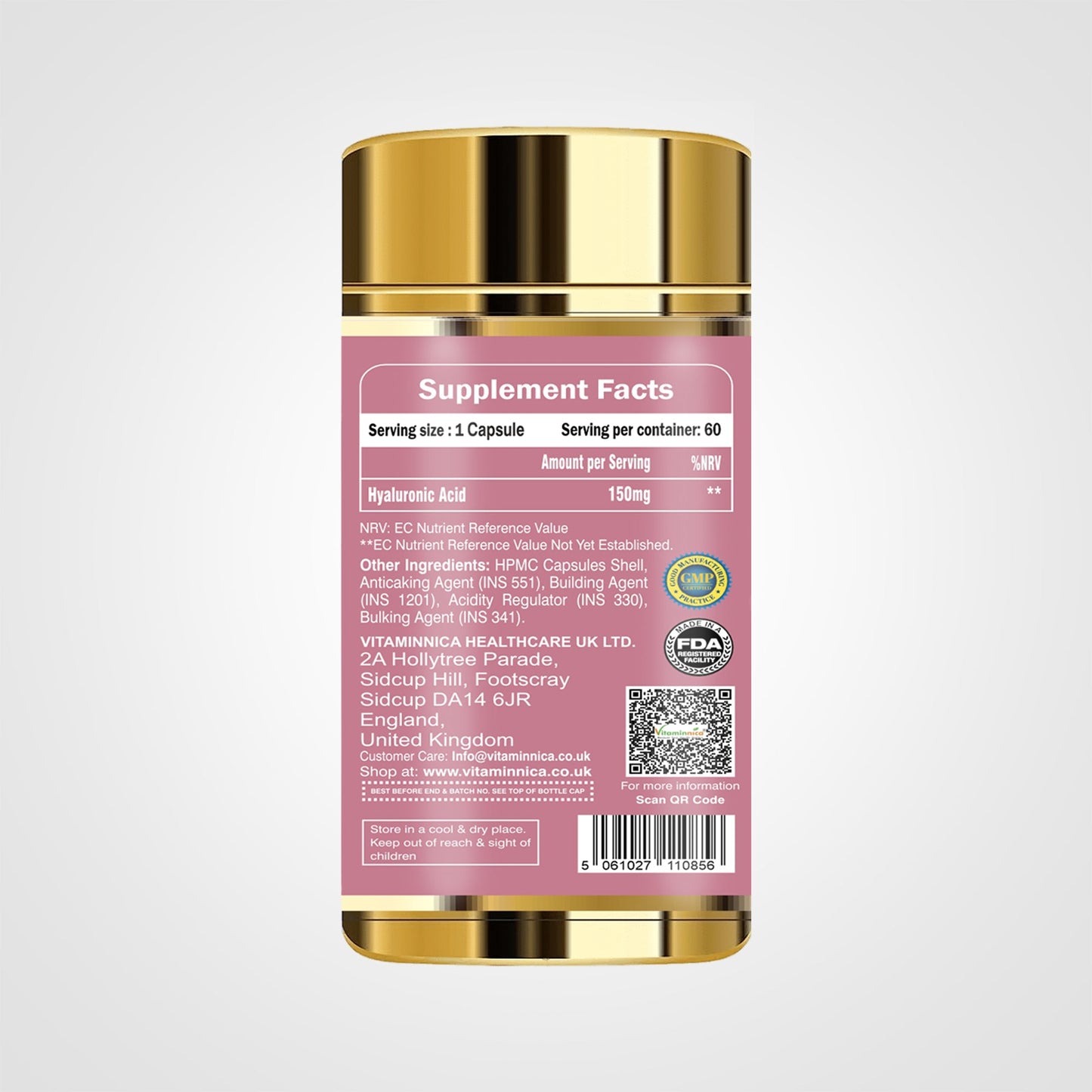 Vitaminnica Hyaluronic Acid 150mg- Natural Beauty | 60 Capsules