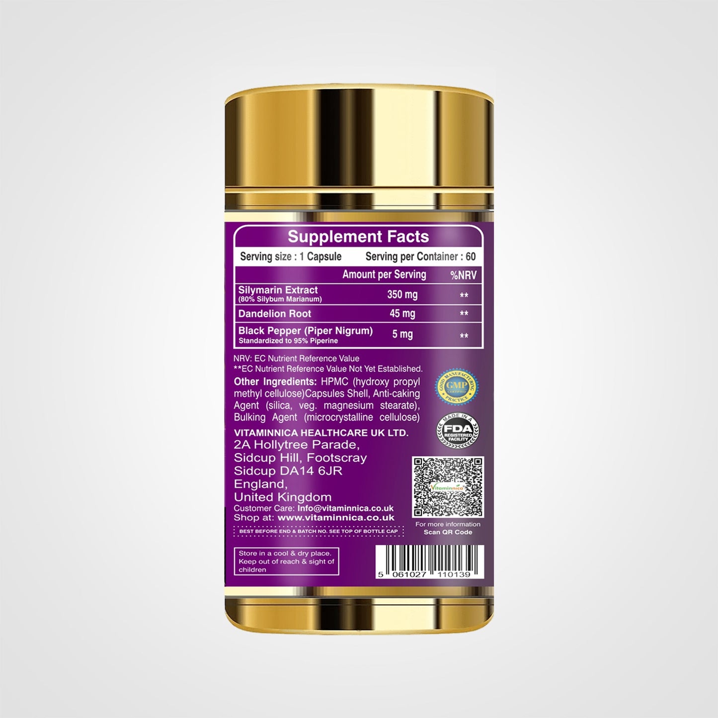 Vitaminnica Milk Thistle- Natural Liver Support- 60 Capsules