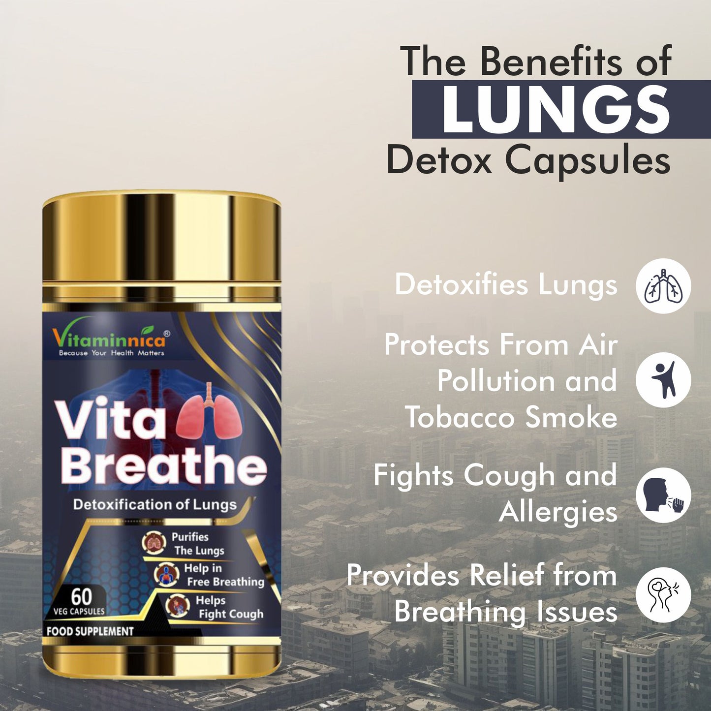 Vitaminnica Vita Breathe: Most Recommended For Lungs Support -60 Capsules